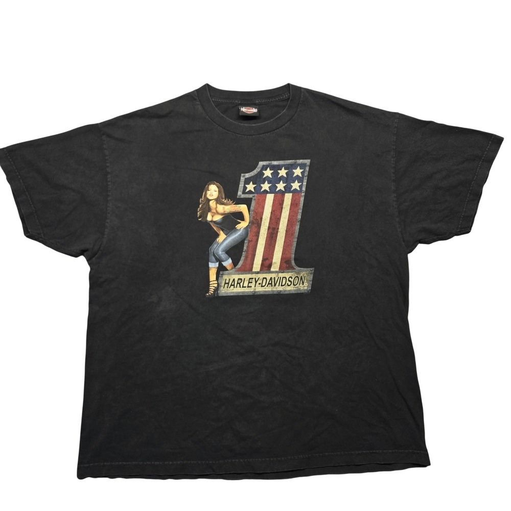 Harley-Davidson Pikes Peak Shirt Mens XL Black Pinup Eagle Graphic Tee Colorado
